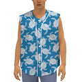 Blue And White Sea Turtle Pattern Print Sleeveless Baseball Jersey