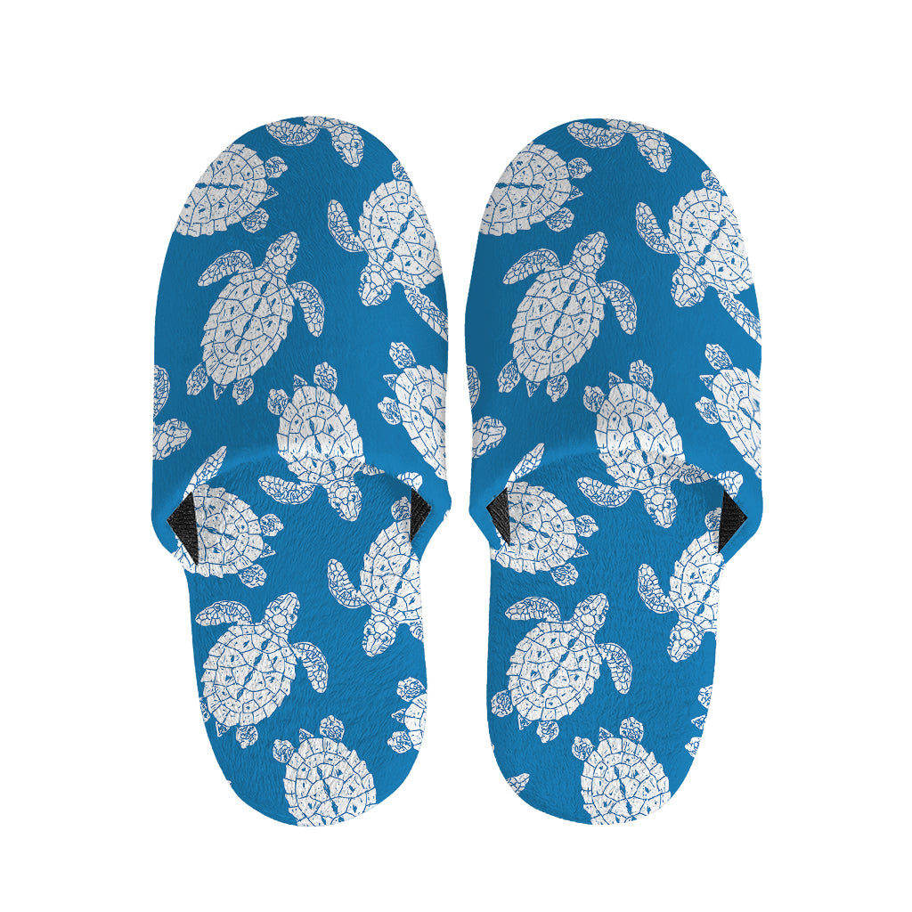 Blue And White Sea Turtle Pattern Print Slippers