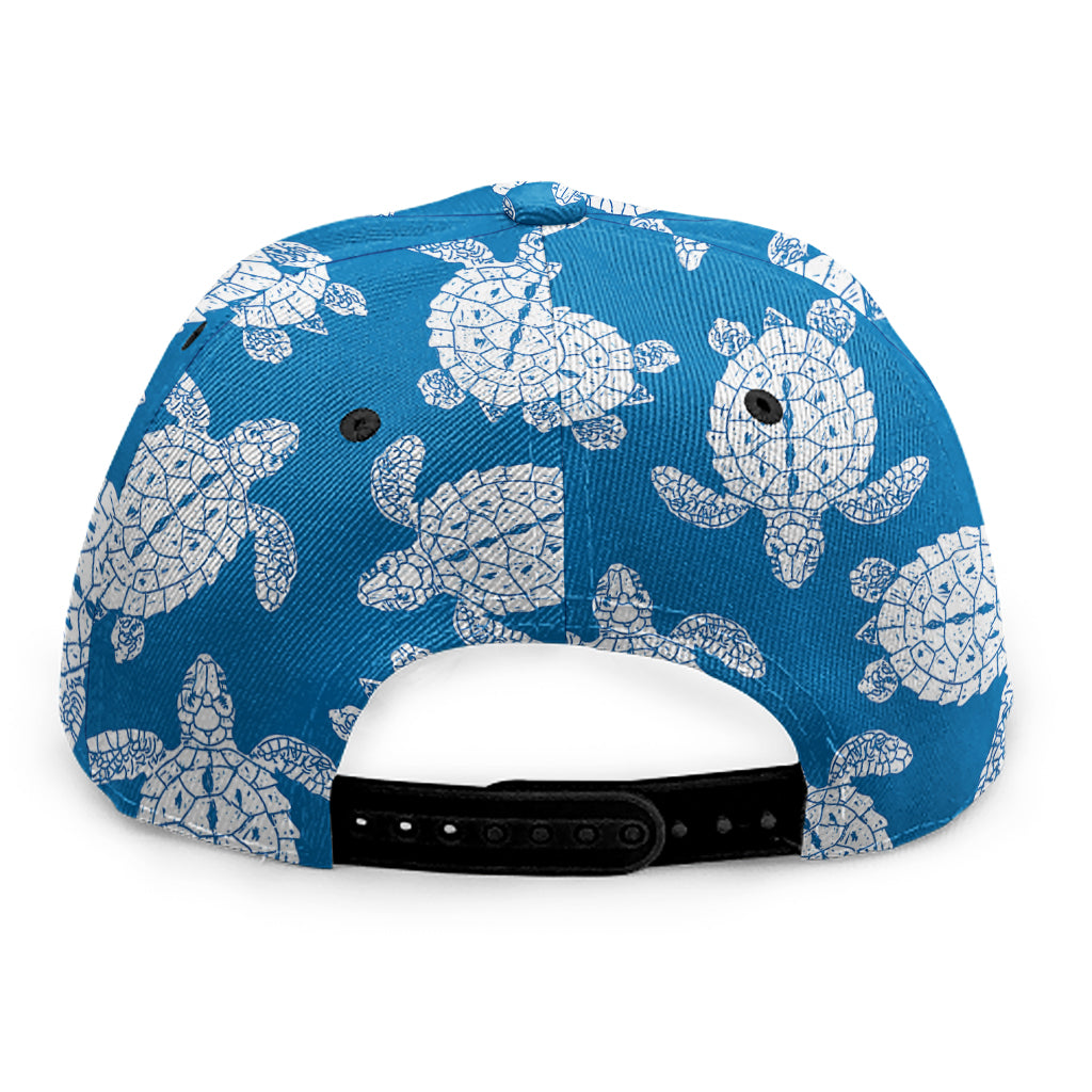 Blue And White Sea Turtle Pattern Print Snapback Cap