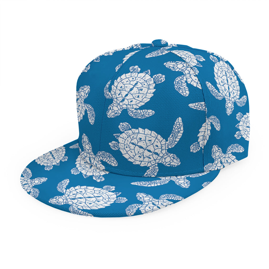 Blue And White Sea Turtle Pattern Print Snapback Cap
