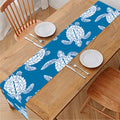 Blue And White Sea Turtle Pattern Print Table Runner