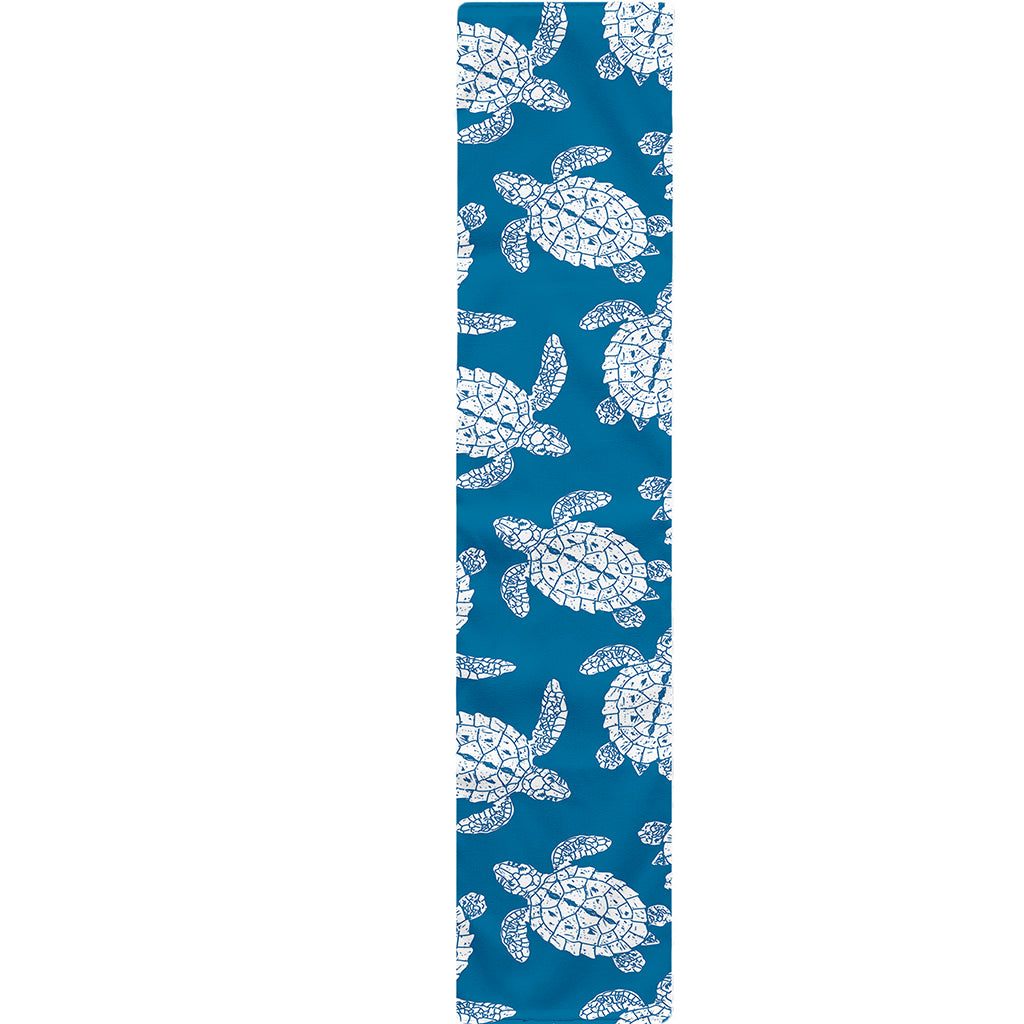 Blue And White Sea Turtle Pattern Print Table Runner