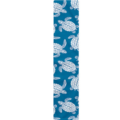 Blue And White Sea Turtle Pattern Print Table Runner