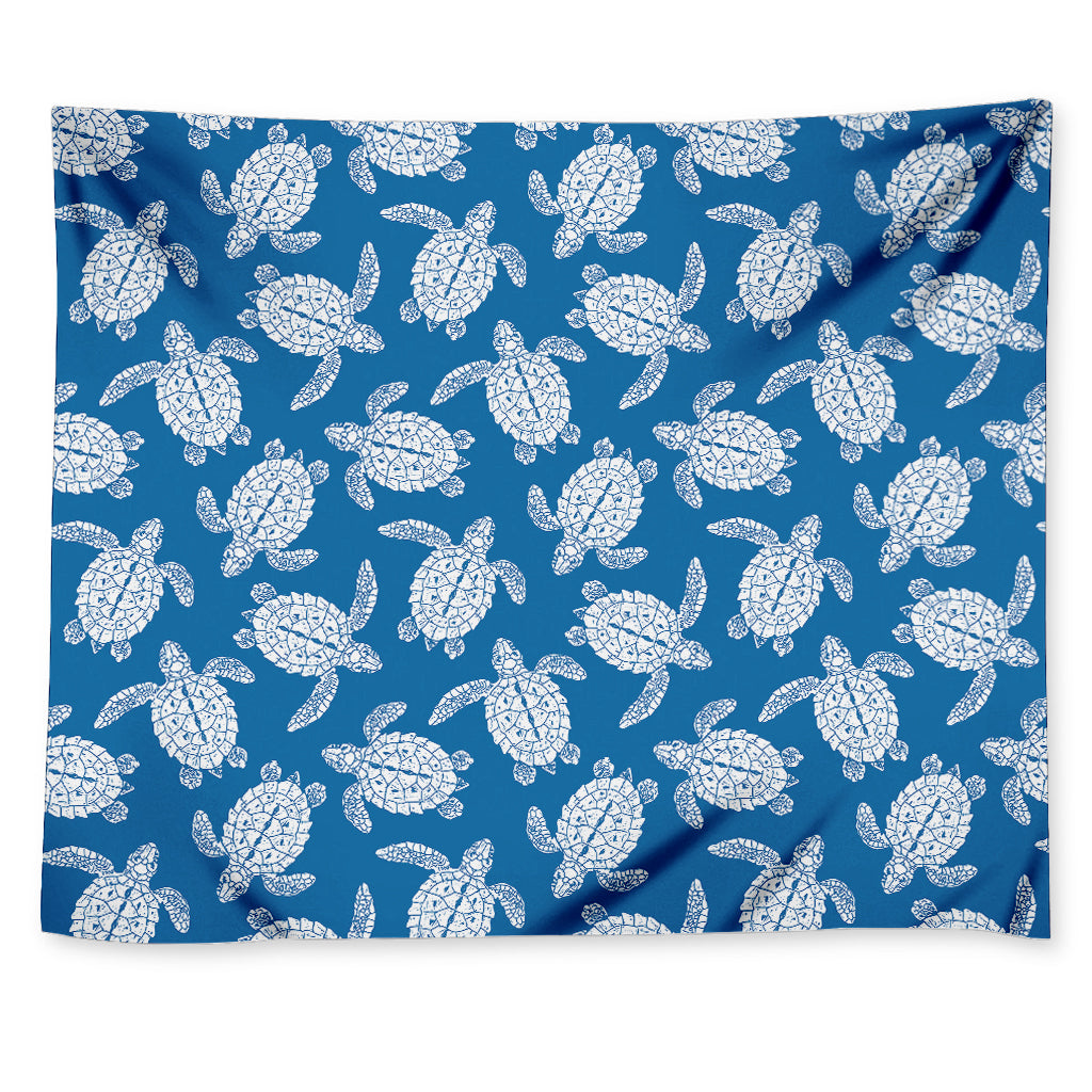 Blue And White Sea Turtle Pattern Print Tapestry