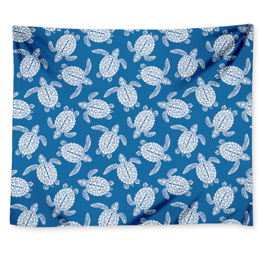 Blue And White Sea Turtle Pattern Print Tapestry