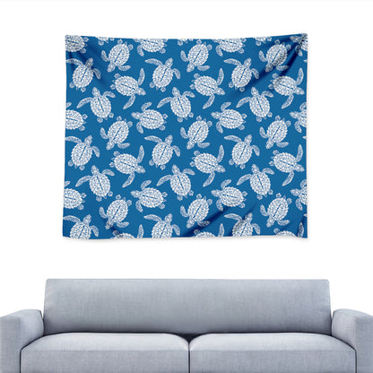 Blue And White Sea Turtle Pattern Print Tapestry