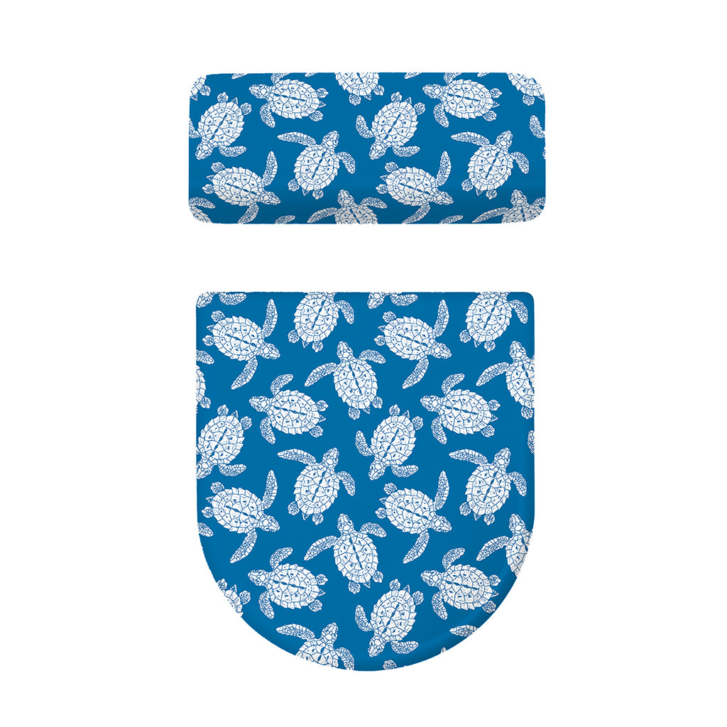 Blue And White Sea Turtle Pattern Print Toilet Lid And Tank Cover Set