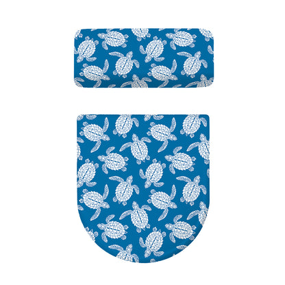 Blue And White Sea Turtle Pattern Print Toilet Lid And Tank Cover Set