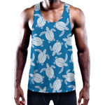 Blue And White Sea Turtle Pattern Print Training Tank Top