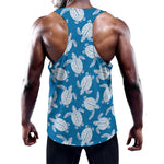 Blue And White Sea Turtle Pattern Print Training Tank Top