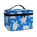 Blue And White Sea Turtle Pattern Print Travel Makeup Bag