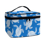 Blue And White Sea Turtle Pattern Print Travel Makeup Bag