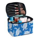 Blue And White Sea Turtle Pattern Print Travel Makeup Bag