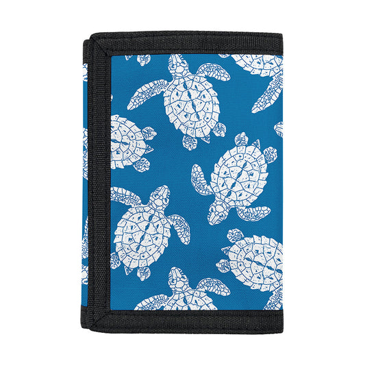 Blue And White Sea Turtle Pattern Print Trifold Wallet