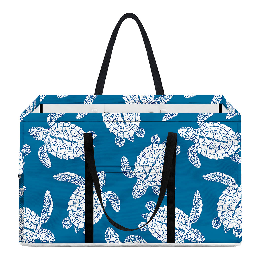 Blue And White Sea Turtle Pattern Print Utility Tote Bag