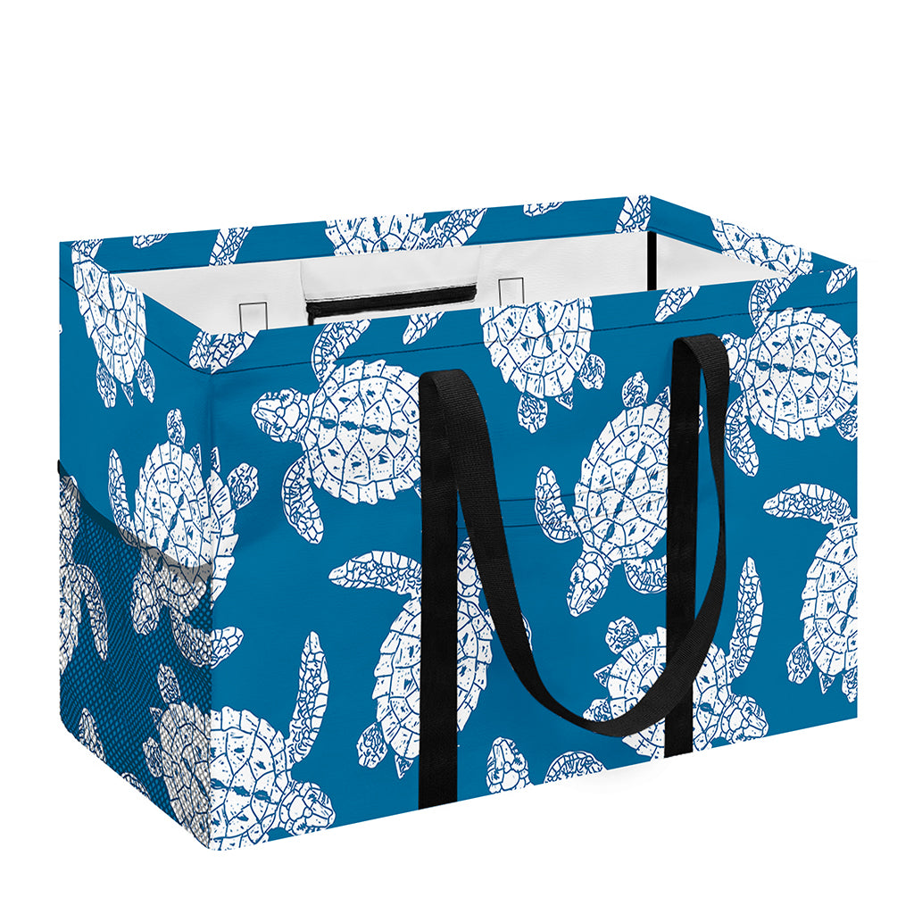 Blue And White Sea Turtle Pattern Print Utility Tote Bag