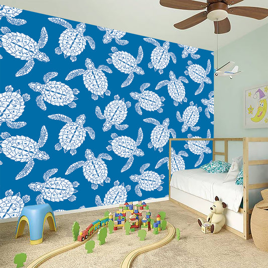 Blue And White Sea Turtle Pattern Print Wall Sticker