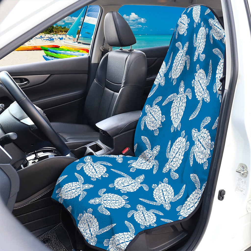 Blue And White Sea Turtle Pattern Print Waterproof Car Seat Cover