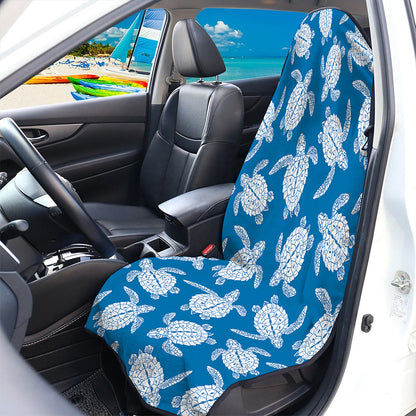 Blue And White Sea Turtle Pattern Print Waterproof Car Seat Cover