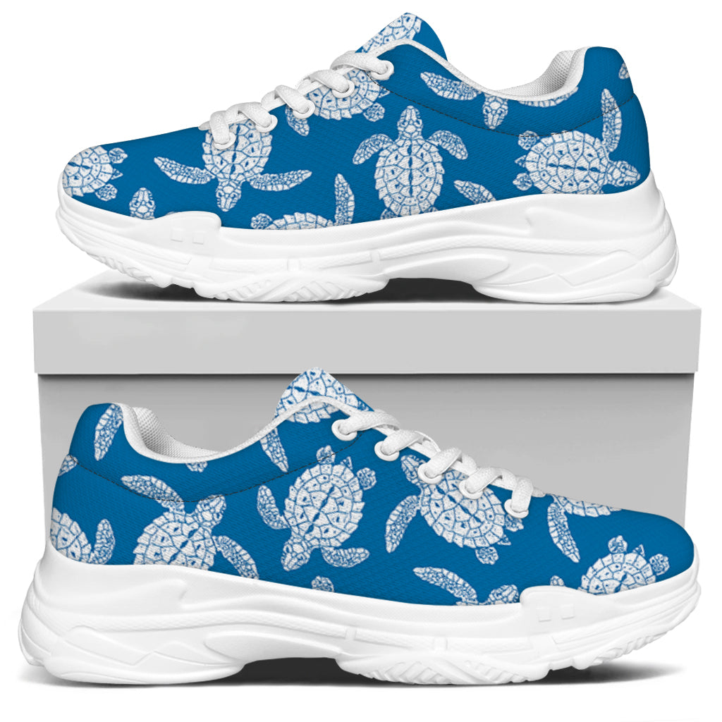 Blue And White Sea Turtle Pattern Print White Chunky Shoes