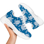 Blue And White Sea Turtle Pattern Print White Chunky Shoes