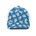 Blue And White Sea Turtle Pattern Print White Mesh Trucker Hat