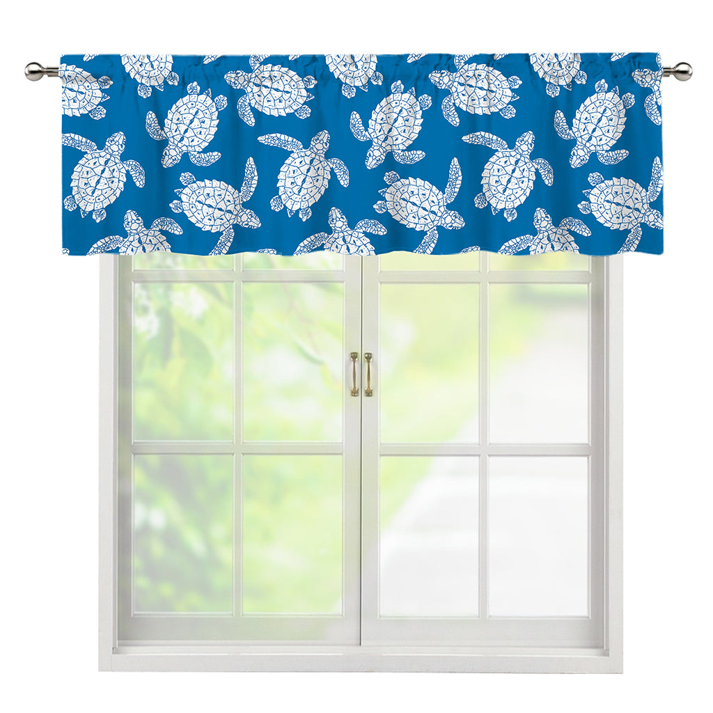 Blue And White Sea Turtle Pattern Print Window Valance