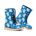 Blue And White Sea Turtle Pattern Print Winter Boots