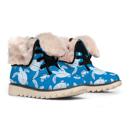 Blue And White Sea Turtle Pattern Print Winter Boots