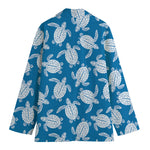 Blue And White Sea Turtle Pattern Print Women's Blazer