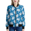 Blue And White Sea Turtle Pattern Print Women's Bomber Jacket