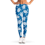 Blue And White Sea Turtle Pattern Print Women's Leggings