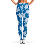 Blue And White Sea Turtle Pattern Print Women's Leggings