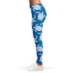 Blue And White Sea Turtle Pattern Print Women's Leggings