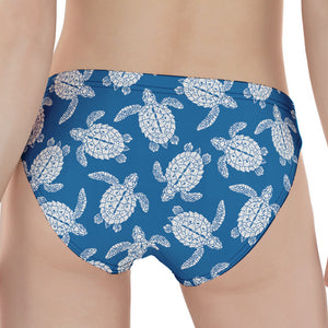 Blue And White Sea Turtle Pattern Print Women's Panties