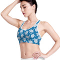 Blue And White Sea Turtle Pattern Print Women's Sports Bra