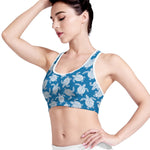 Blue And White Sea Turtle Pattern Print Women's Sports Bra