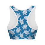 Blue And White Sea Turtle Pattern Print Women's Sports Bra