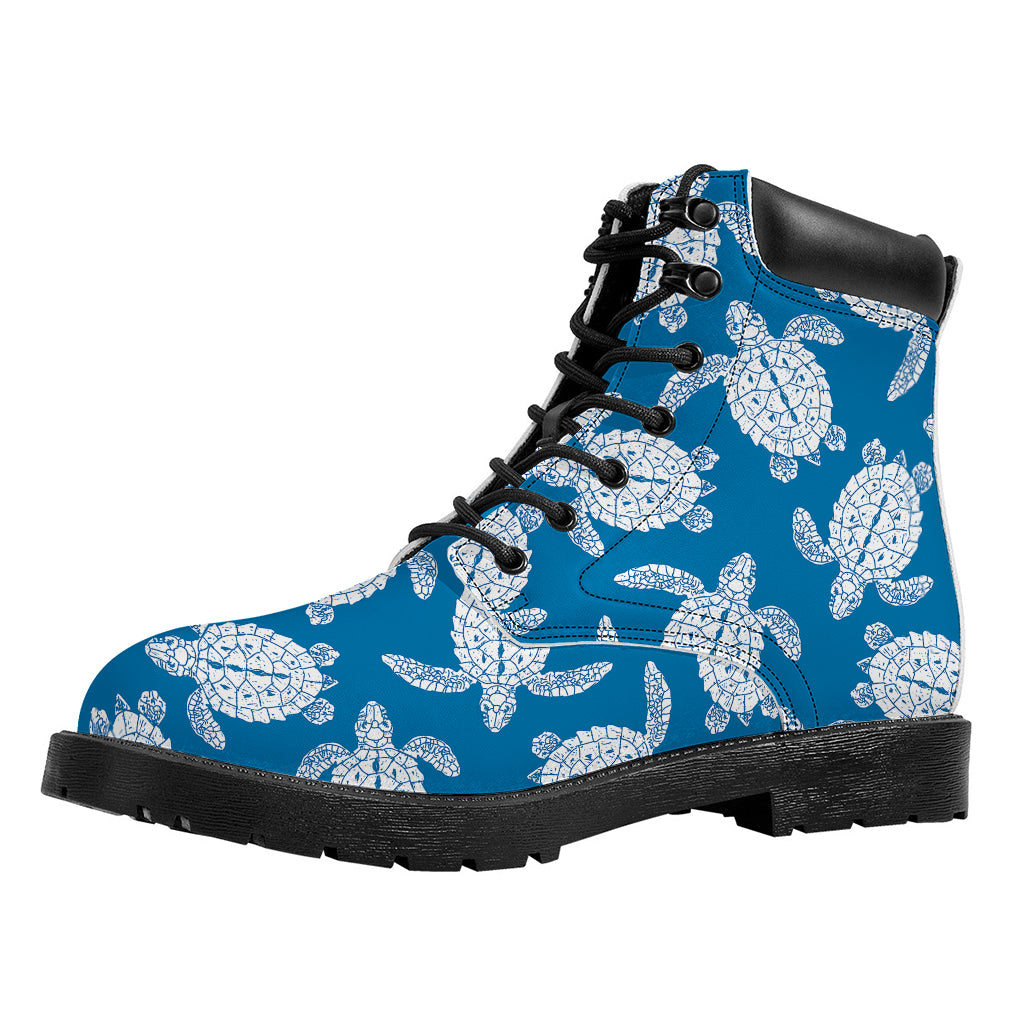 Blue And White Sea Turtle Pattern Print Work Boots