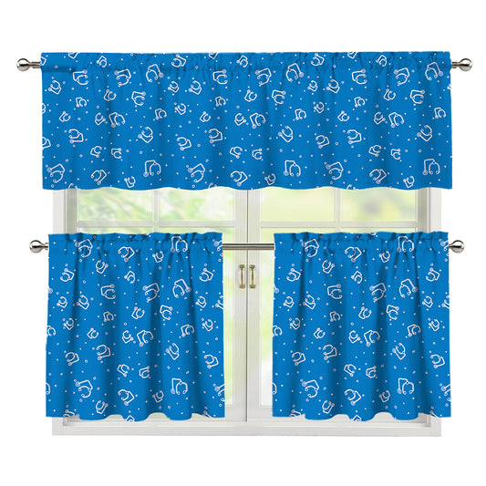 Blue And White Stethoscope Pattern Print 3 Piece Kitchen Curtains