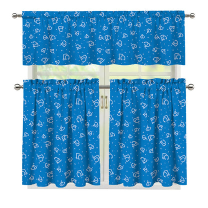 Blue And White Stethoscope Pattern Print 3 Piece Kitchen Curtains