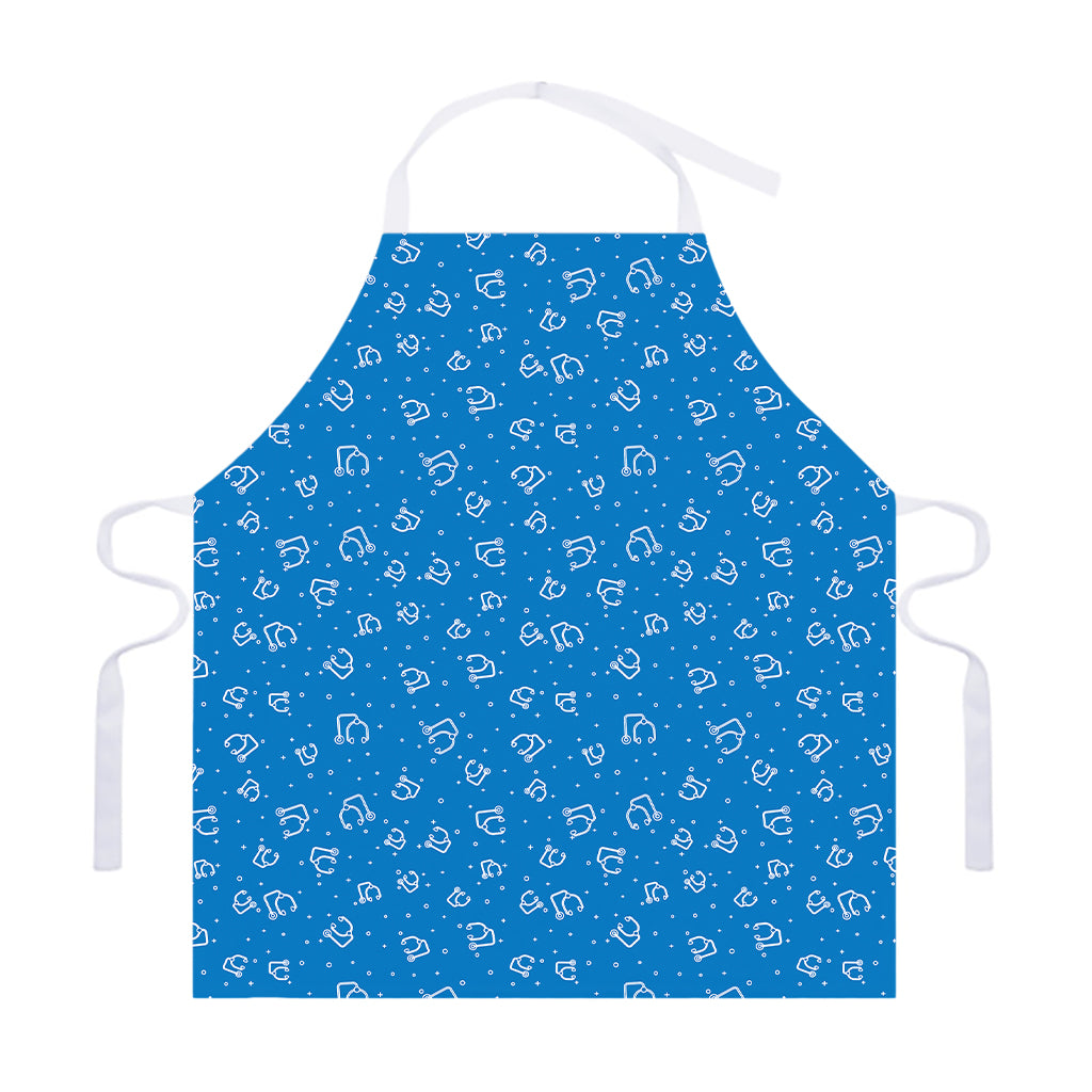 Blue And White Stethoscope Pattern Print Adjustable Apron
