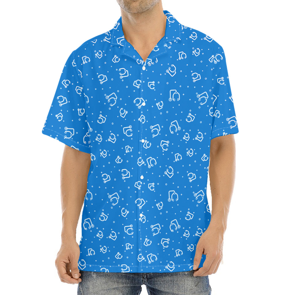Blue And White Stethoscope Pattern Print Aloha Shirt