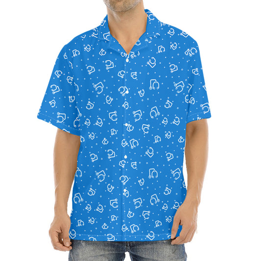 Blue And White Stethoscope Pattern Print Aloha Shirt