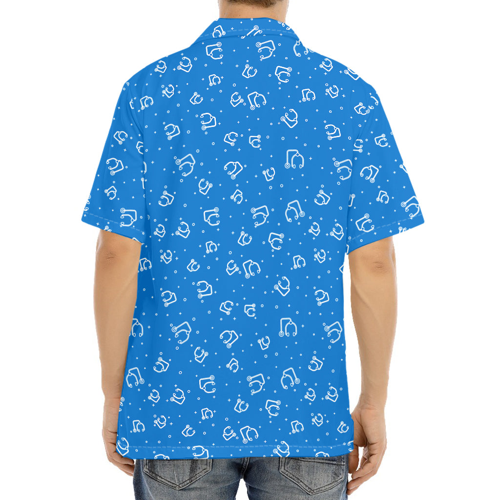 Blue And White Stethoscope Pattern Print Aloha Shirt