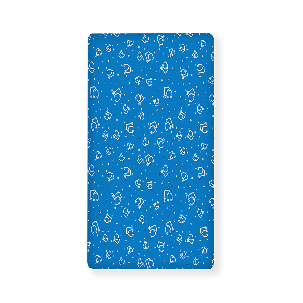 Blue And White Stethoscope Pattern Print Baby Crib Sheet