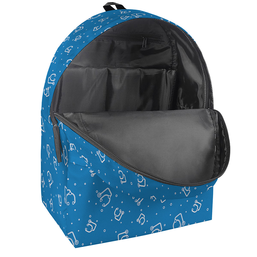 Blue And White Stethoscope Pattern Print Backpack