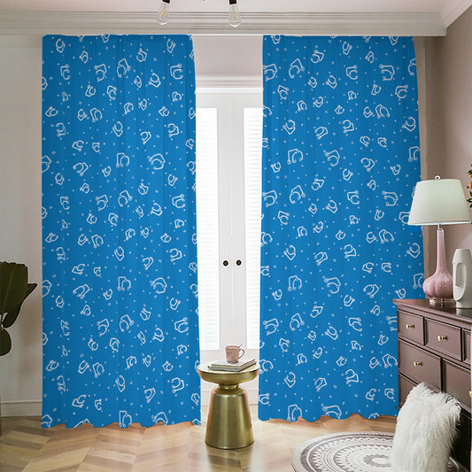 Blue And White Stethoscope Pattern Print Blackout Pencil Pleat Curtains