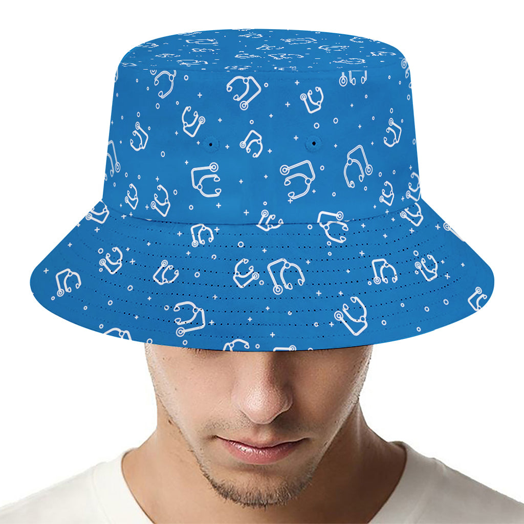 Blue And White Stethoscope Pattern Print Bucket Hat