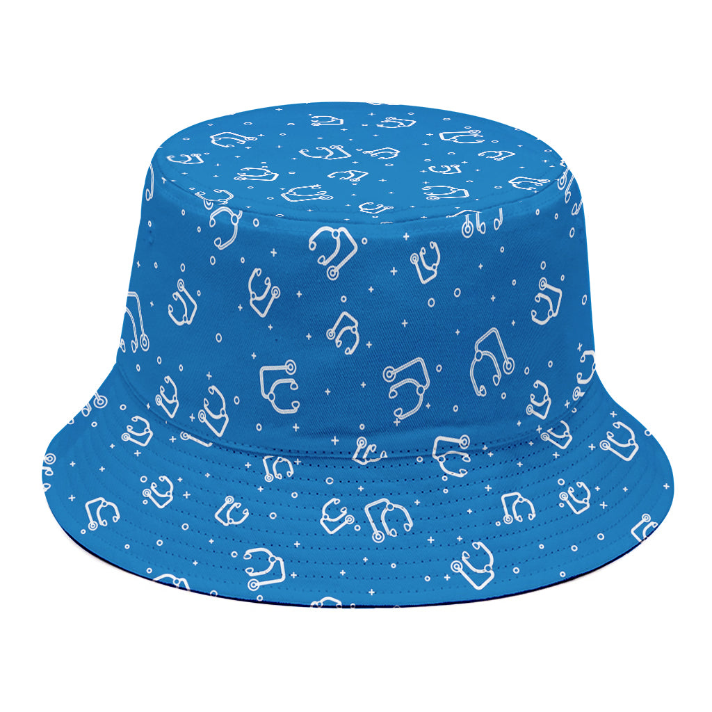 Blue And White Stethoscope Pattern Print Bucket Hat